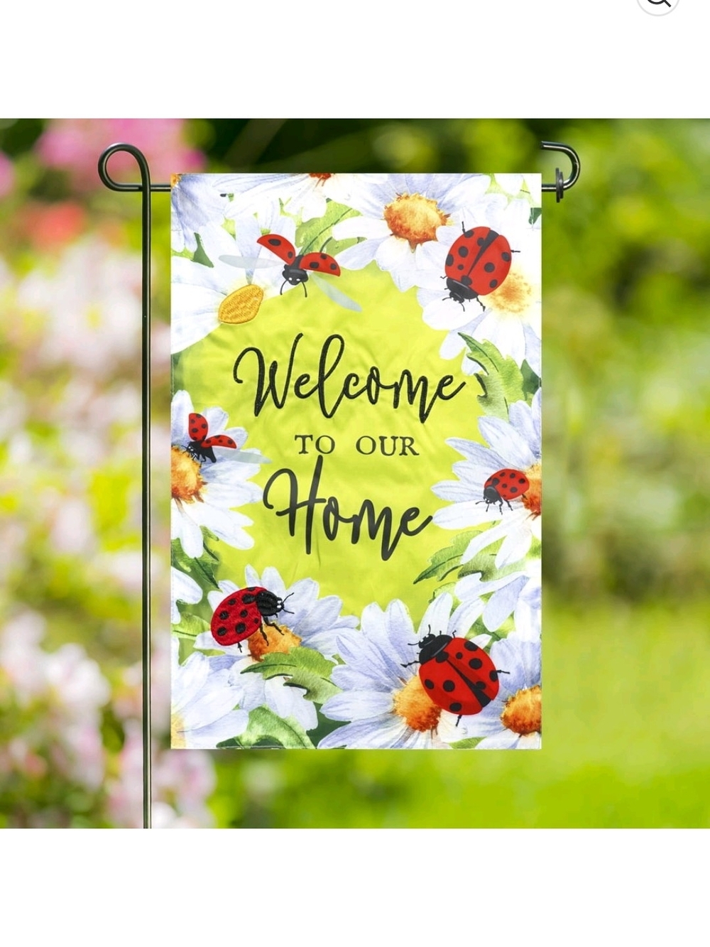 Source Unknown Garden Flag with Red Ladybugs and Green Background